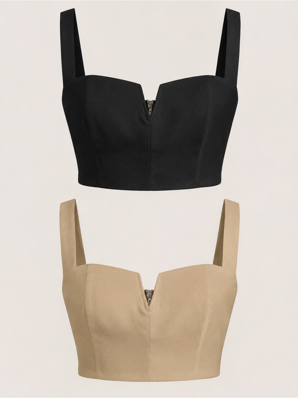 Cider Square-Neck Cropped Bustier Top in Black & Tan